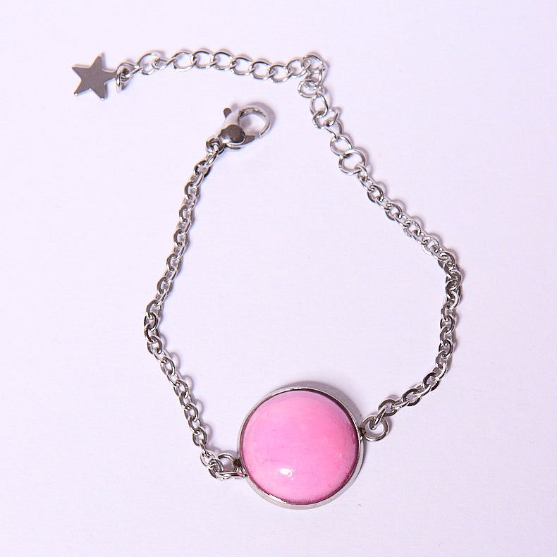 bracelet en pierre naturelle minérale semi-précieuse, Rhodochrosite rose, en acier inoxydable argenté, artisanal