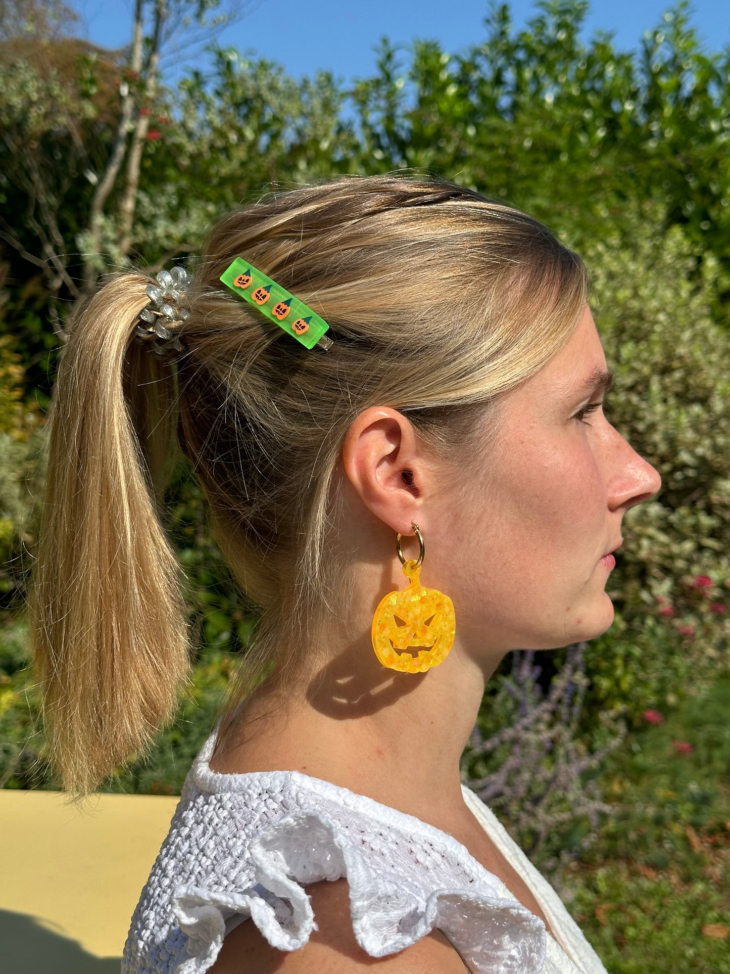 Boucle d'oreilles interchangeable citrouille maléfique (phosphorescente)