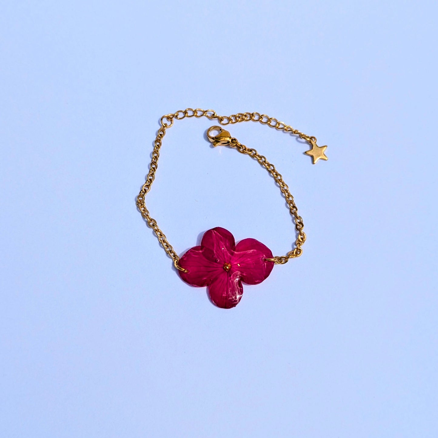 Bracelet fleur d'hortensia rose fuchsia