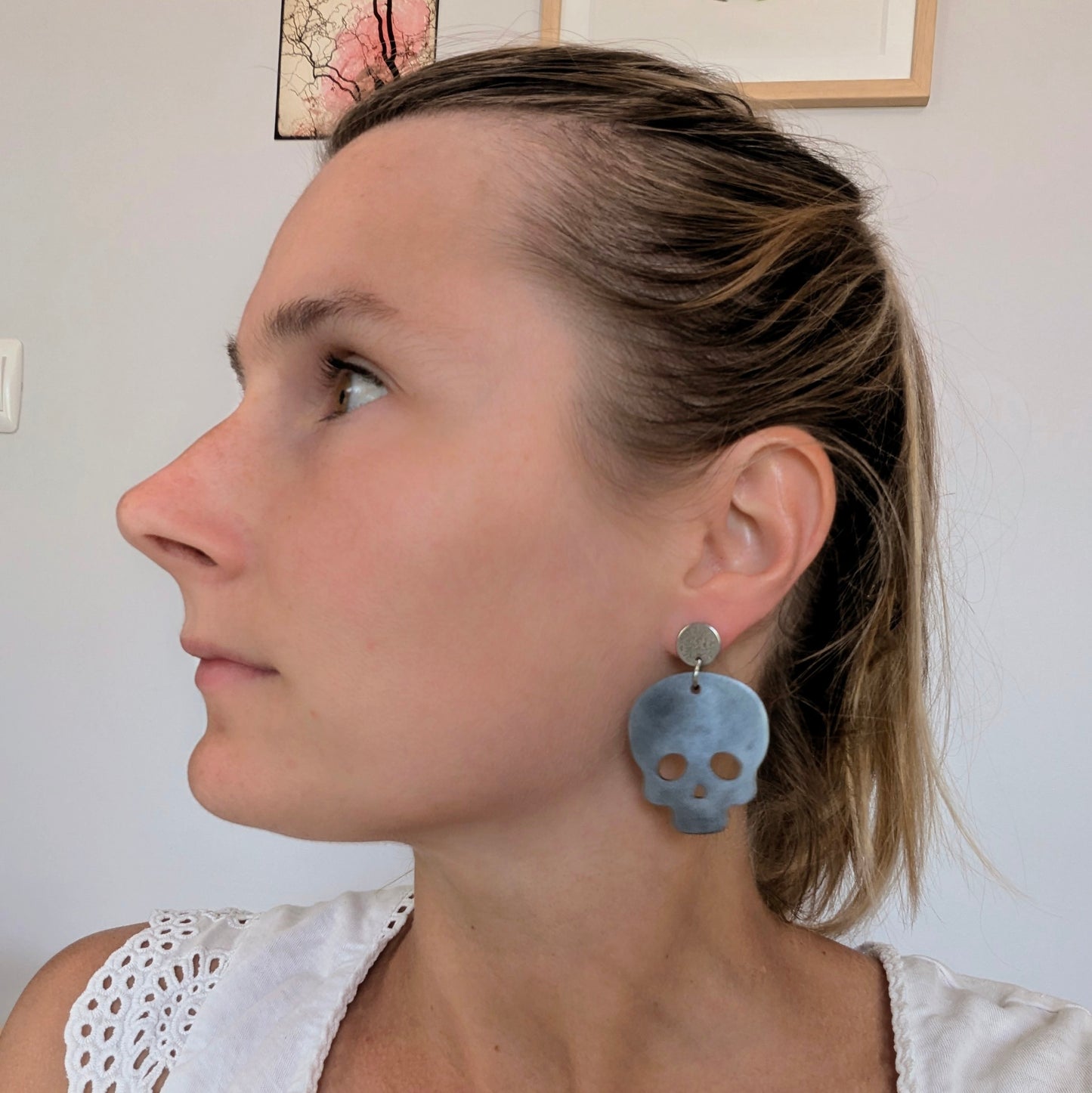 Boucle d'oreille Crânium métallisé