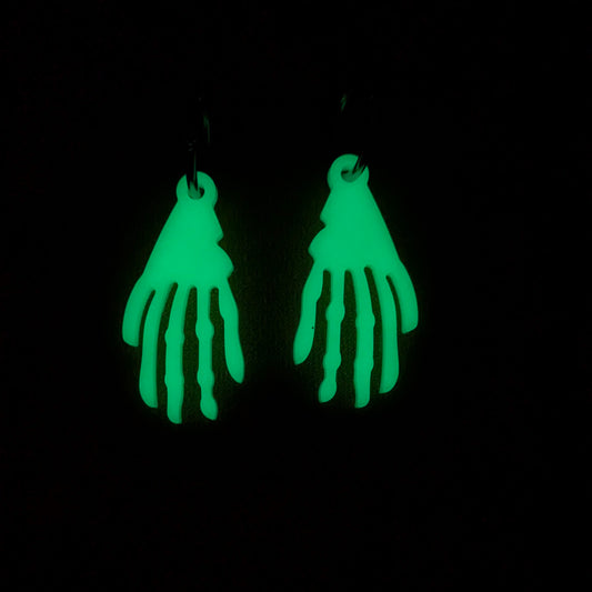 Boucle d'oreilles interchangeables main squelette (phosphorescent)
