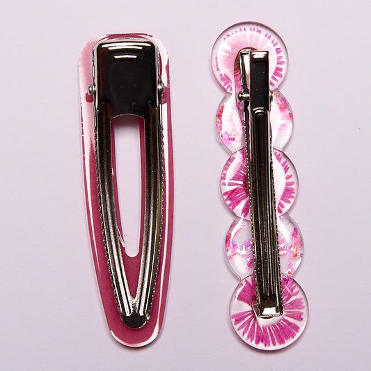 barrettes à cheveux en résine artisanales avec fleurs roses naturelles séchées et pressées pour le printemps