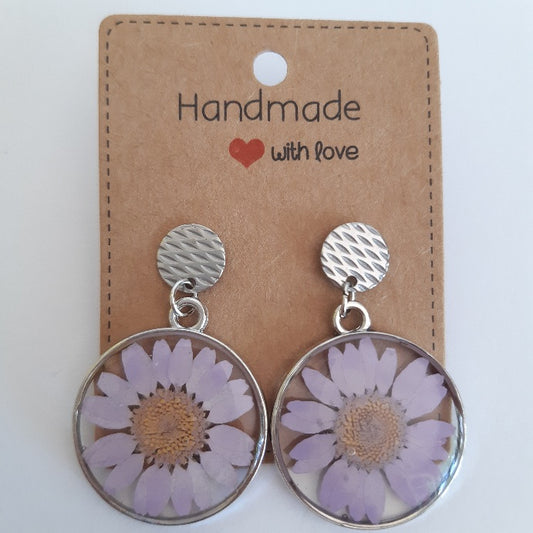 Boucle d'oreilles marguerite violette