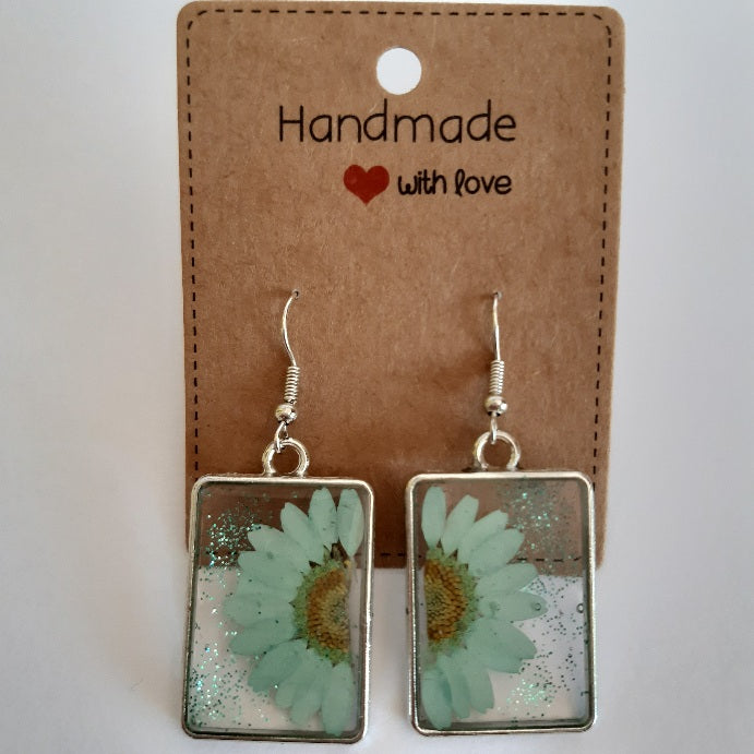 Boucle d'oreilles marguerite rose ou bleu turquoise