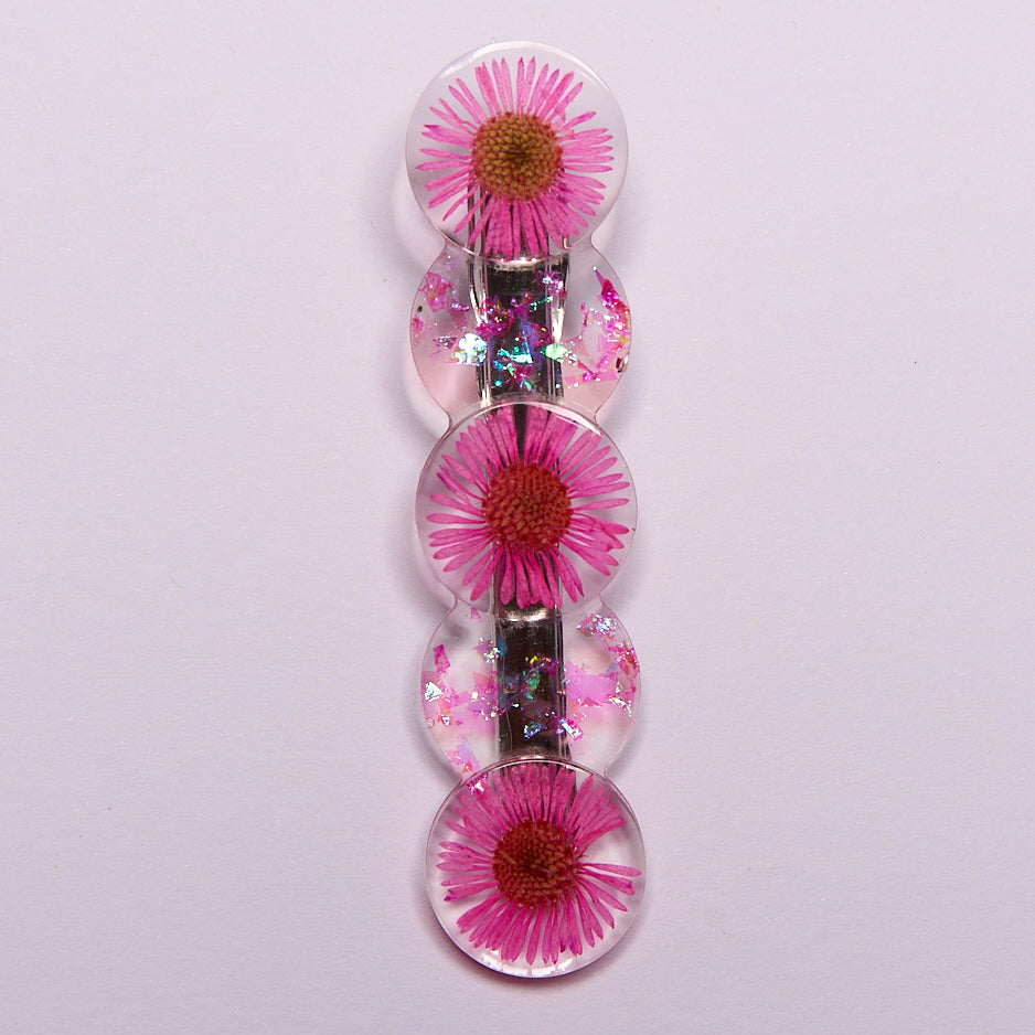 pince à cheveux, barrettes en résine artisanales fleurs, aster roses pour le printemps